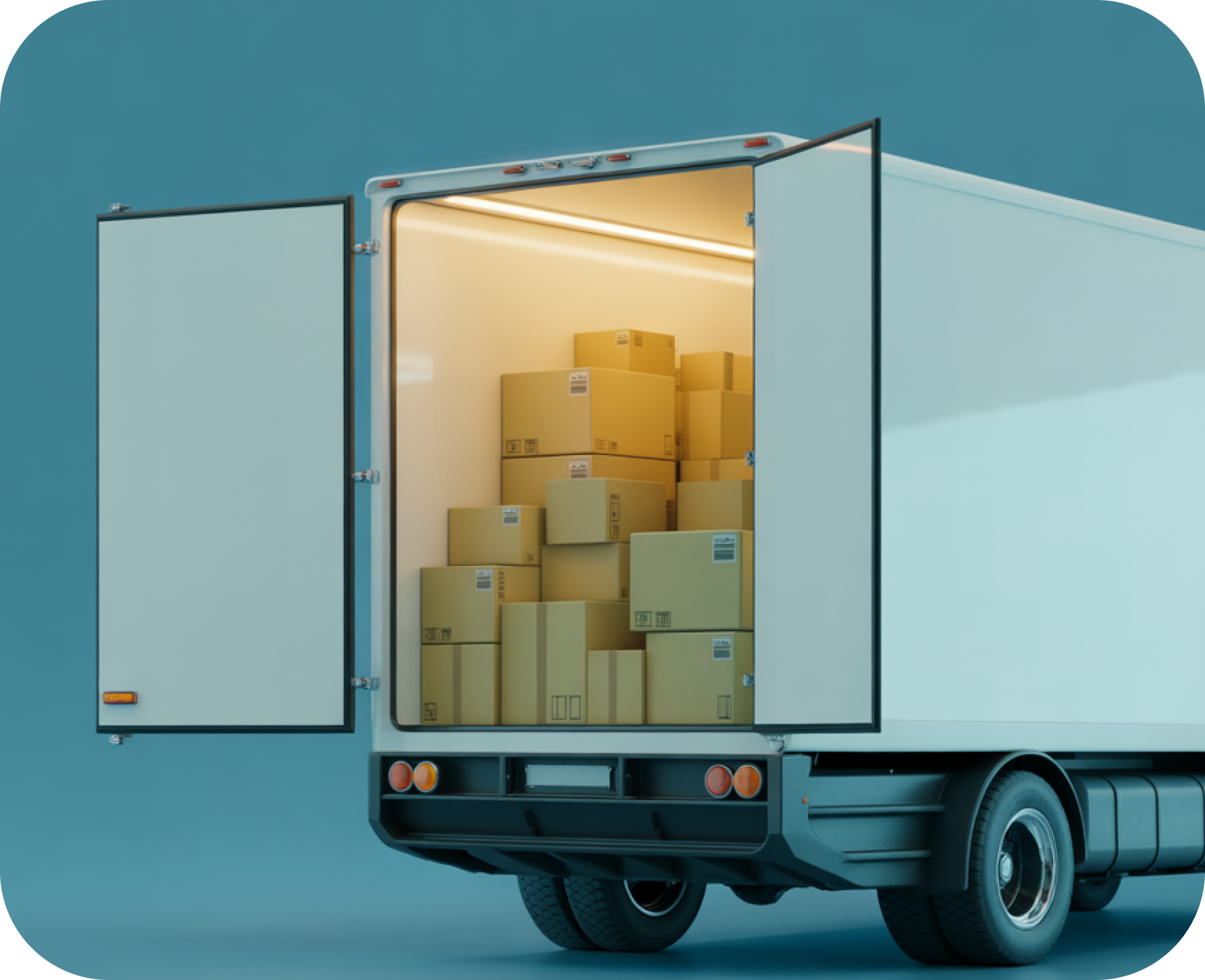 Delivery truck loaded with packages for transport and logistics fleet management
