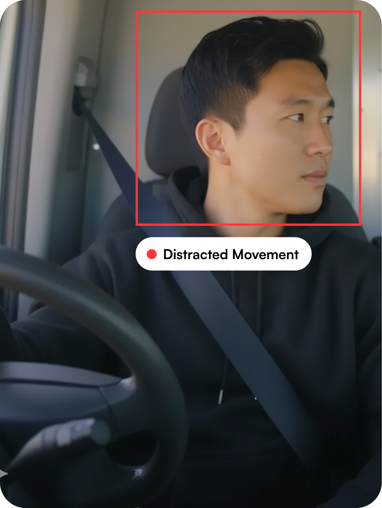 AI dashcam detecting distracted driver movement in fleet vehicle
