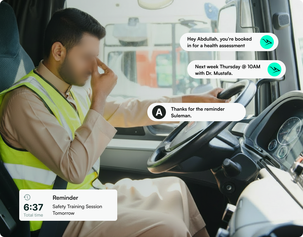 Driver in hi-vis vest receiving health assessment reminder