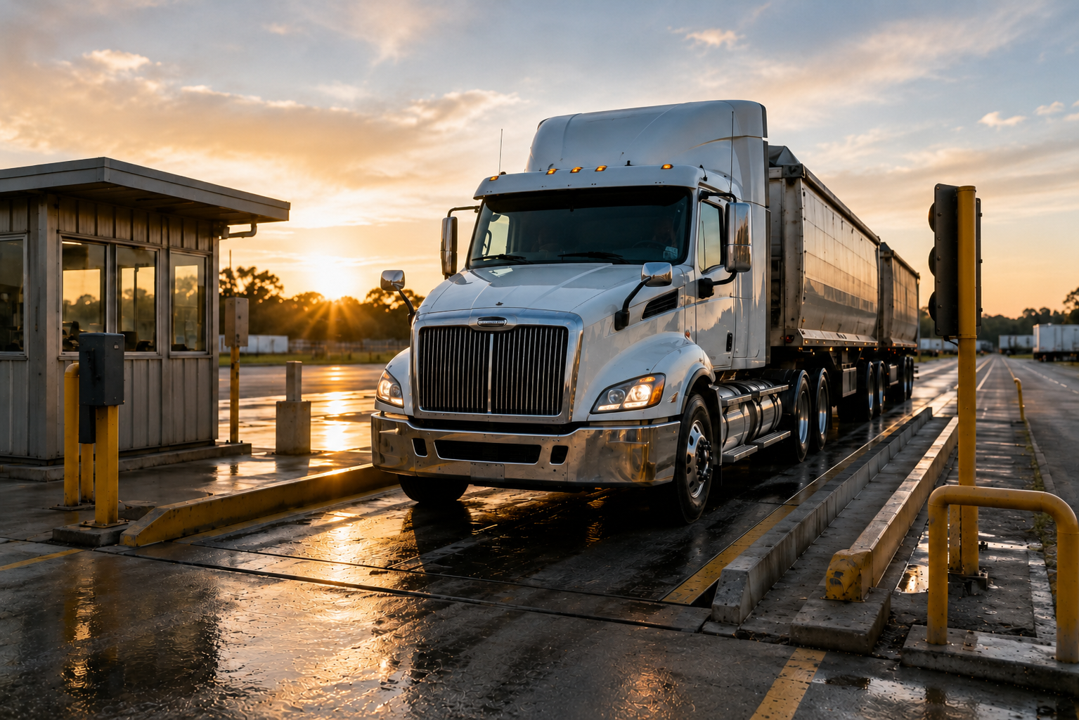 Heavy vehicle on a weighbridge at a roadside checking station